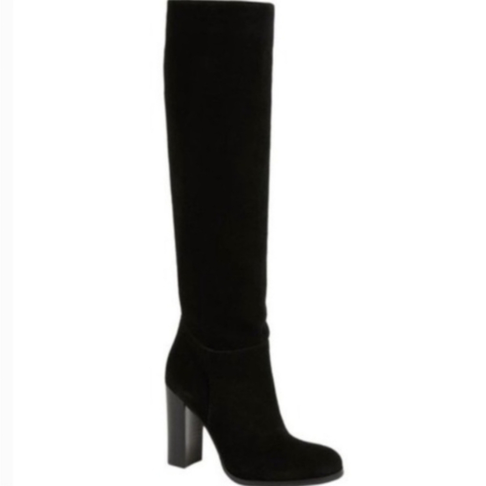 Sam Edelman Black Leather Suede VICTORIA Heeled Boots size 8